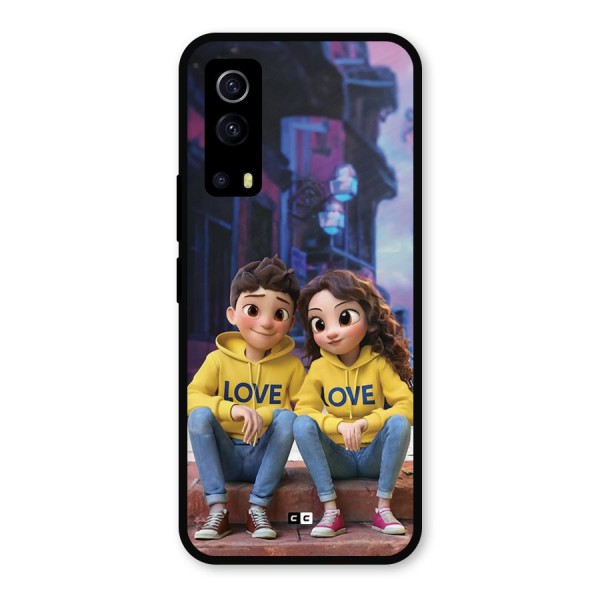 Cute Couple Sitting Metal Back Case for iQOO Z3