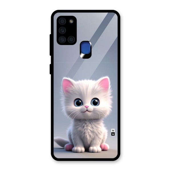 Cute Kitten Sitting Glass Back Case for Galaxy A21s