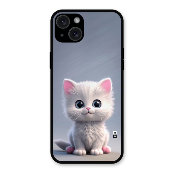 Cute Kitten Sitting Metal Back Case for iPhone 15 Plus