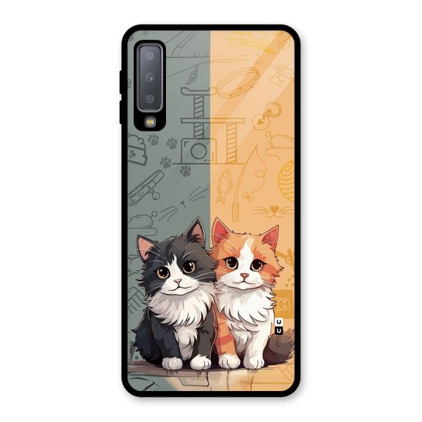 Cute Lovely Cats Glass Back Case for Galaxy A7 (2018)