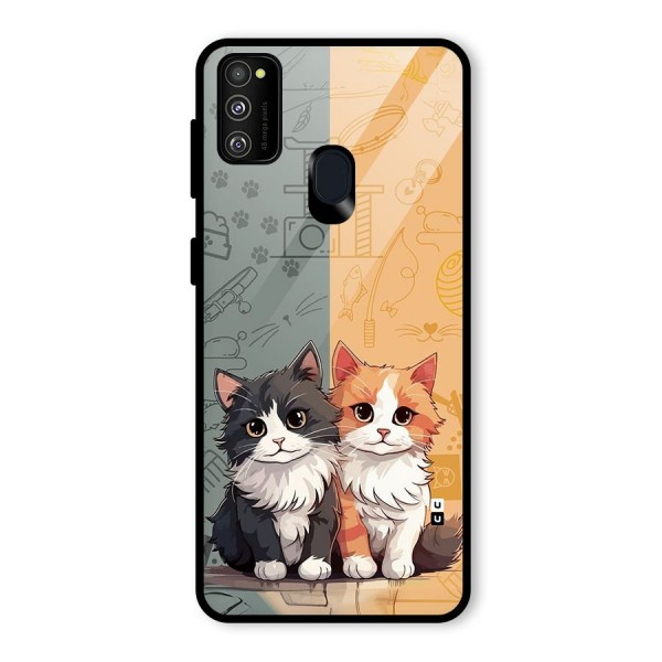 Cute Lovely Cats Glass Back Case for Galaxy M21