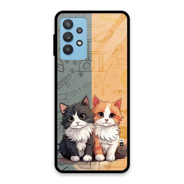 Cute Lovely Cats Glass Back Case for Galaxy M32 5G