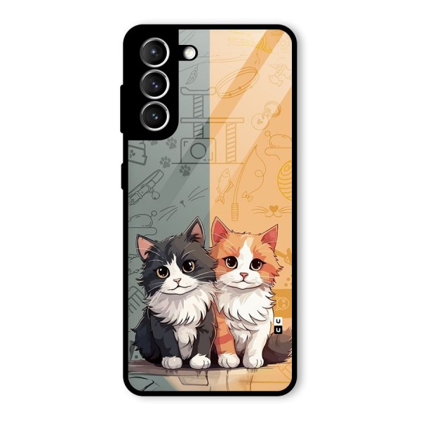 Cute Lovely Cats Glass Back Case for Galaxy S21 5G