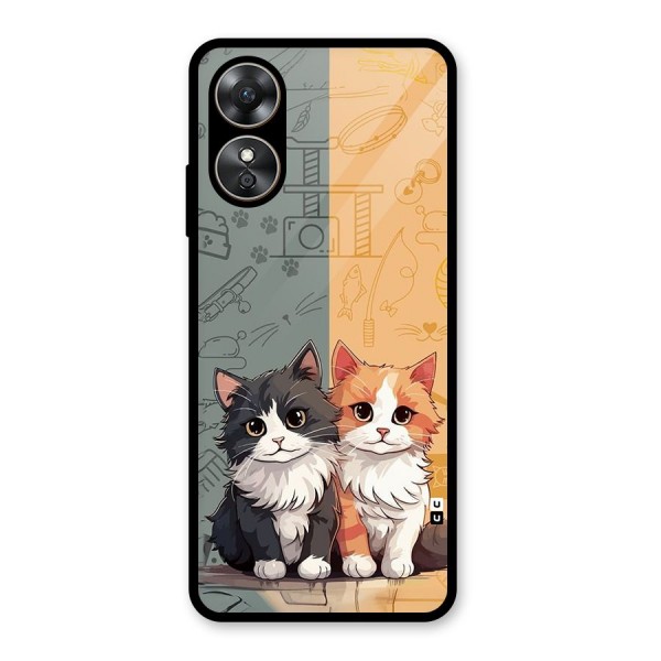 Cute Lovely Cats Glass Back Case for Oppo A17