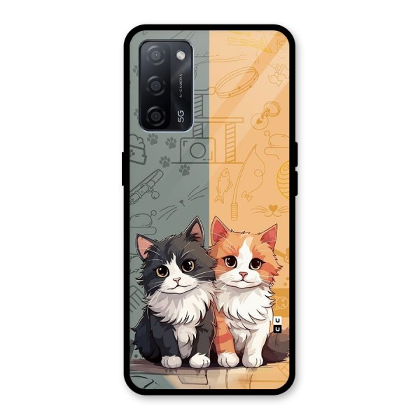 Cute Lovely Cats Glass Back Case for Oppo A53s 5G