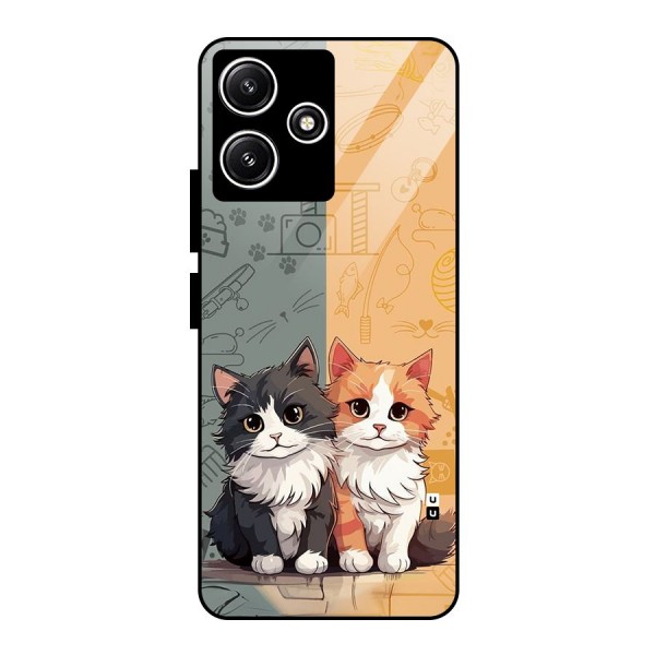 Cute Lovely Cats Glass Back Case for Redmi 12 5G