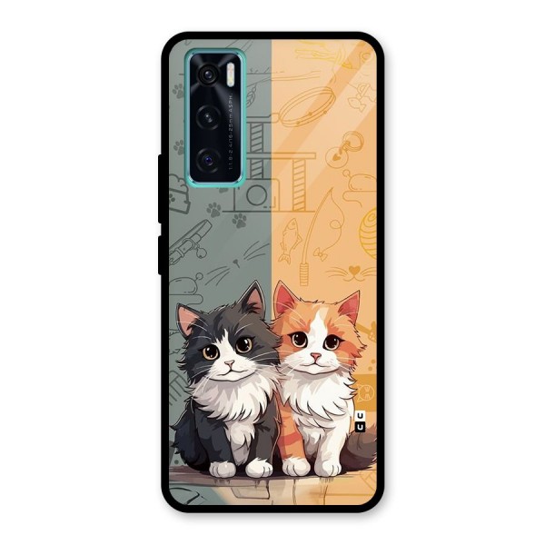 Cute Lovely Cats Glass Back Case for Vivo V20 SE