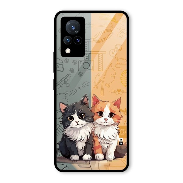 Cute Lovely Cats Glass Back Case for Vivo V21 5G