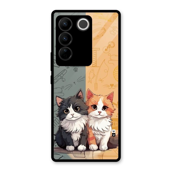 Cute Lovely Cats Glass Back Case for Vivo V27 Pro