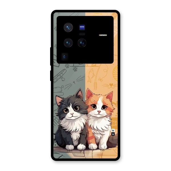 Cute Lovely Cats Glass Back Case for Vivo X80 Pro
