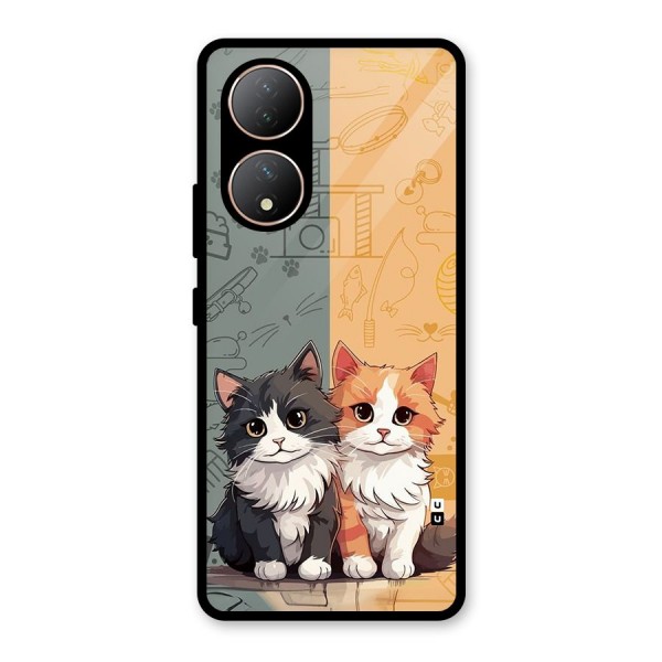 Cute Lovely Cats Glass Back Case for Vivo Y100