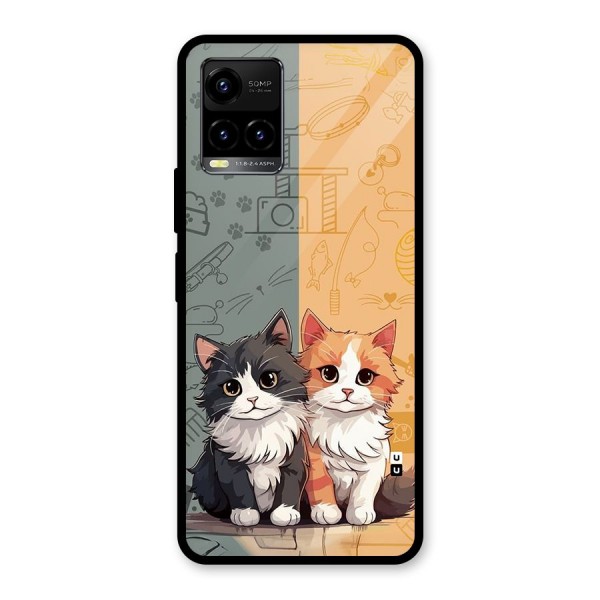 Cute Lovely Cats Glass Back Case for Vivo Y21A