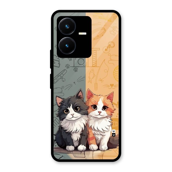 Cute Lovely Cats Glass Back Case for Vivo Y22