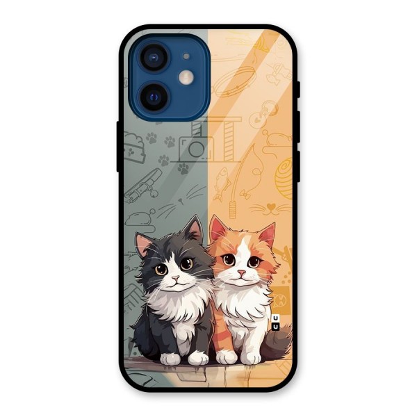 Cute Lovely Cats Glass Back Case for iPhone 12 Mini