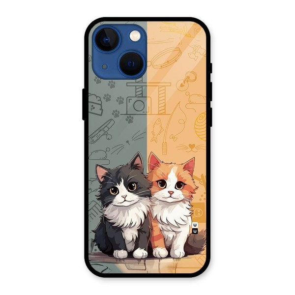 Cute Lovely Cats Glass Back Case for iPhone 13 Mini