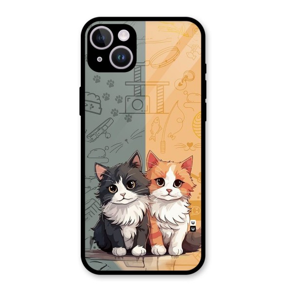 Cute Lovely Cats Glass Back Case for iPhone 14 Plus