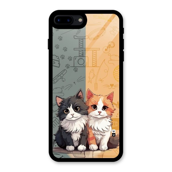 Cute Lovely Cats Glass Back Case for iPhone 7 Plus