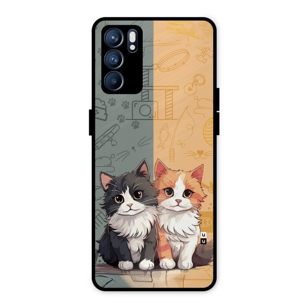 Cute Lovely Cats Metal Back Case for Oppo Reno6 5G