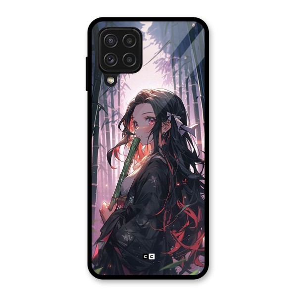 Cute Nezuko Glass Back Case for Galaxy A22 4G