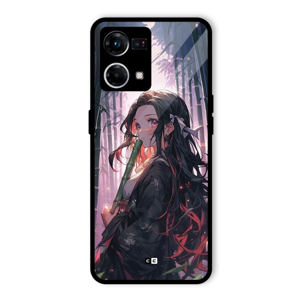 Cute Nezuko Glass Back Case for Oppo F21 Pro 4G
