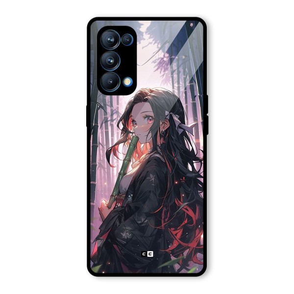 Cute Nezuko Glass Back Case for Oppo Reno5 Pro 5G