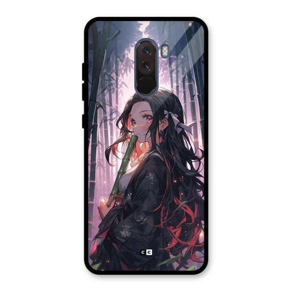 Cute Nezuko Glass Back Case for Poco F1