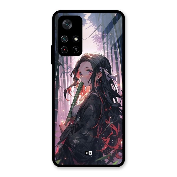 Cute Nezuko Glass Back Case for Poco M4 Pro 5G