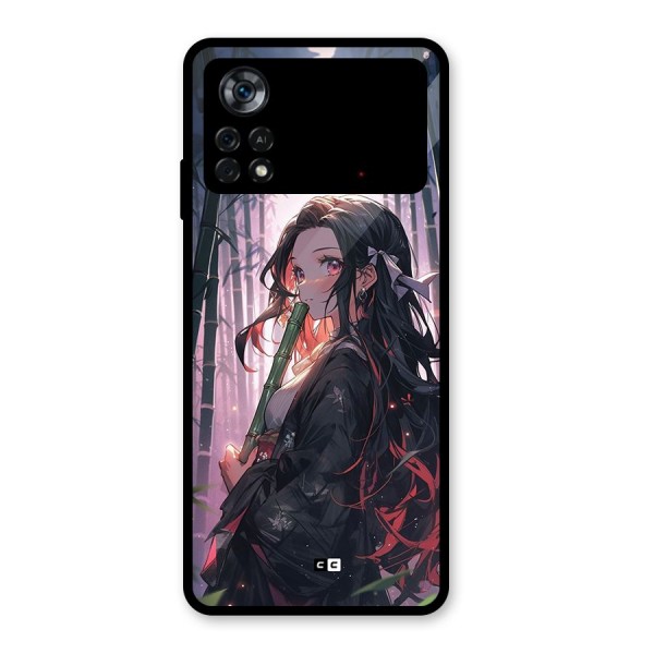 Cute Nezuko Glass Back Case for Poco X4 Pro 5G