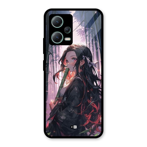 Cute Nezuko Glass Back Case for Poco X5