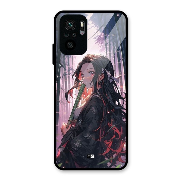 Cute Nezuko Glass Back Case for Redmi Note 10