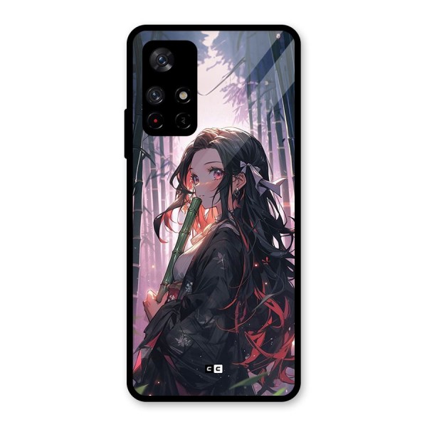 Cute Nezuko Glass Back Case for Redmi Note 11T 5G
