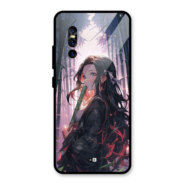 Cute Nezuko Glass Back Case for Vivo V15 Pro