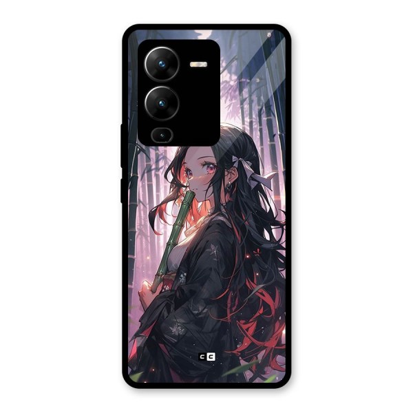 Cute Nezuko Glass Back Case for Vivo V25 Pro