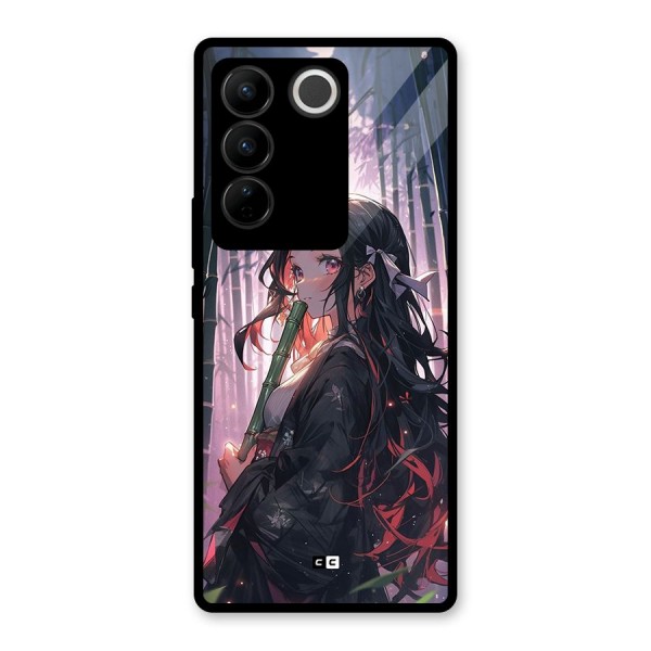 Cute Nezuko Glass Back Case for Vivo V27 Pro