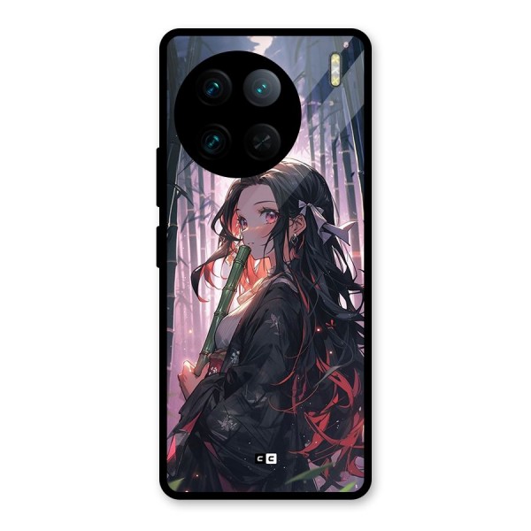 Cute Nezuko Glass Back Case for Vivo X90 Pro