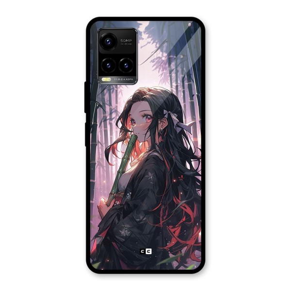 Cute Nezuko Glass Back Case for Vivo Y21G