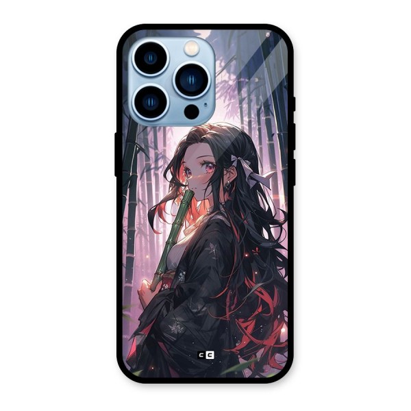 Cute Nezuko Glass Back Case for iPhone 13 Pro