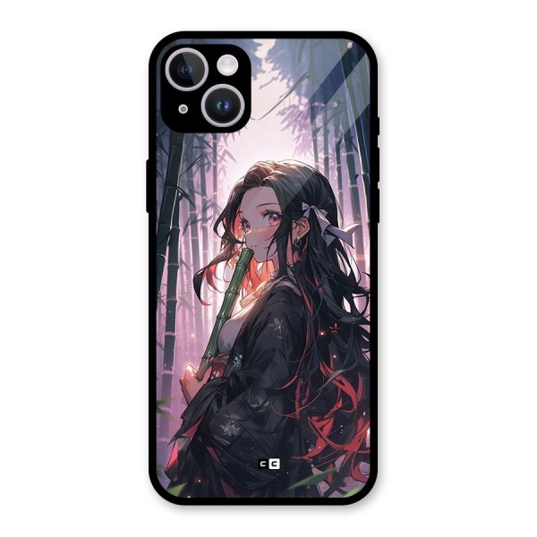 Cute Nezuko Glass Back Case for iPhone 14 Plus