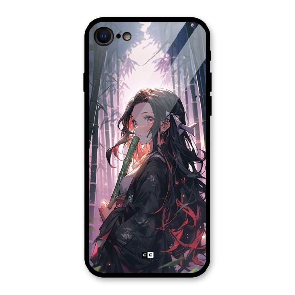 Cute Nezuko Glass Back Case for iPhone 8