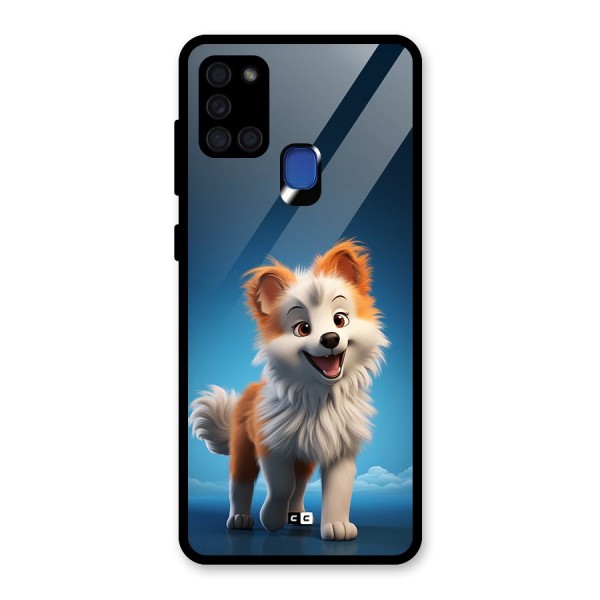 Cute Puppy Walking Glass Back Case for Galaxy A21s