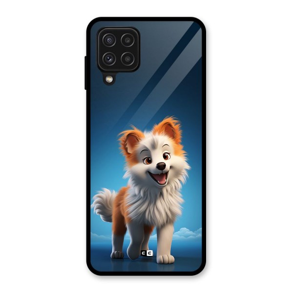 Cute Puppy Walking Glass Back Case for Galaxy A22 4G