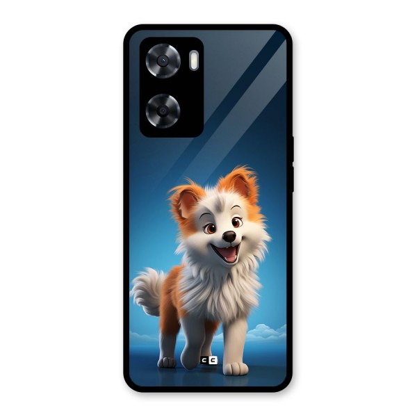 Cute Puppy Walking Glass Back Case for Oppo A57 2022