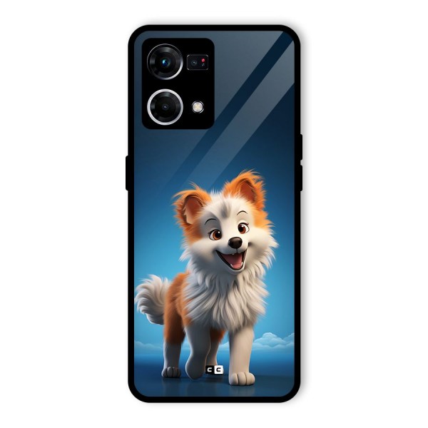 Cute Puppy Walking Glass Back Case for Oppo F21 Pro 4G