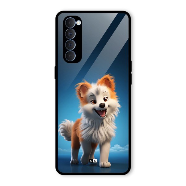 Cute Puppy Walking Glass Back Case for Oppo Reno4 Pro