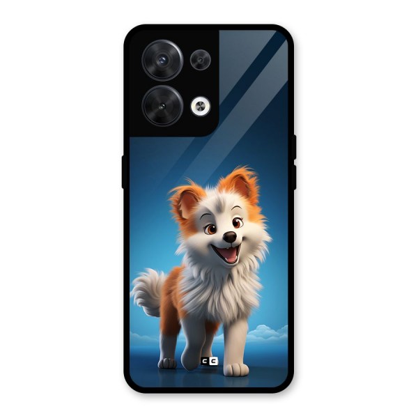 Cute Puppy Walking Glass Back Case for Oppo Reno8 5G