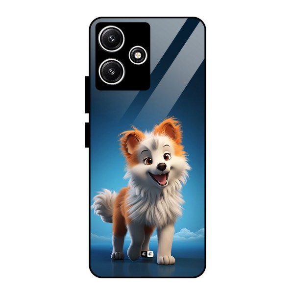 Cute Puppy Walking Glass Back Case for Redmi 12 5G