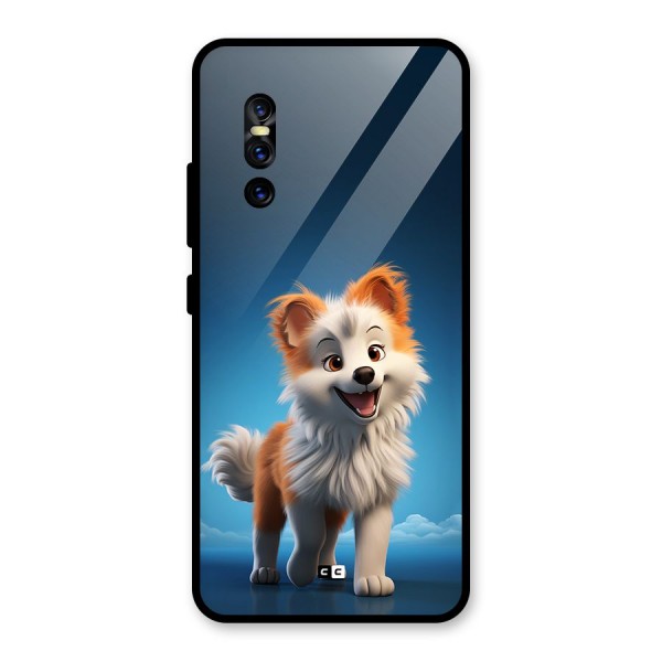 Cute Puppy Walking Glass Back Case for Vivo V15 Pro