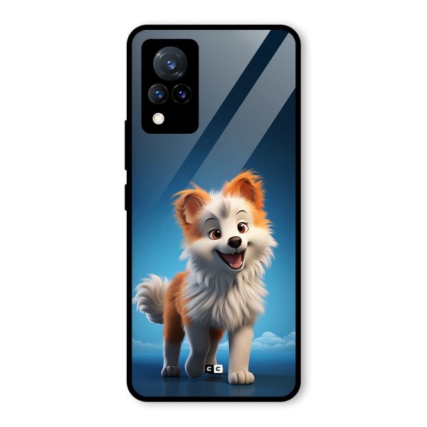 Cute Puppy Walking Glass Back Case for Vivo V21 5G