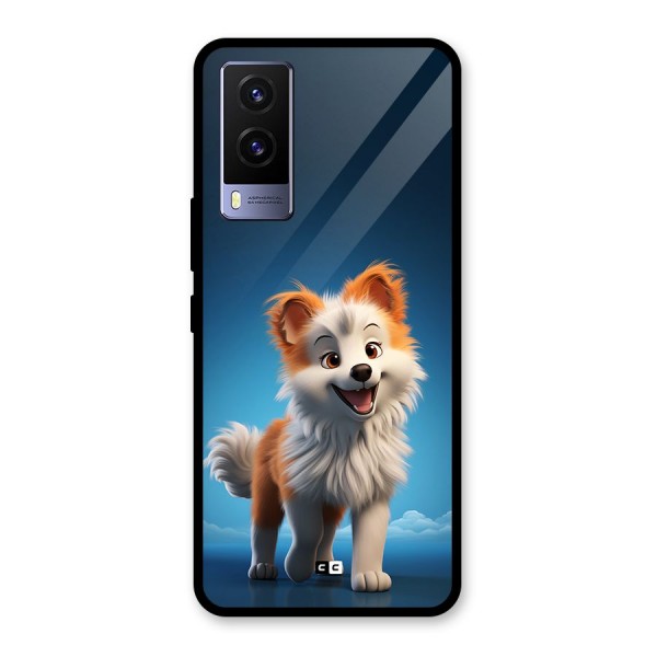 Cute Puppy Walking Glass Back Case for Vivo V21e 5G