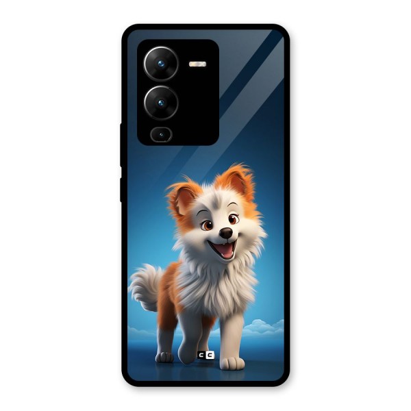 Cute Puppy Walking Glass Back Case for Vivo V25 Pro